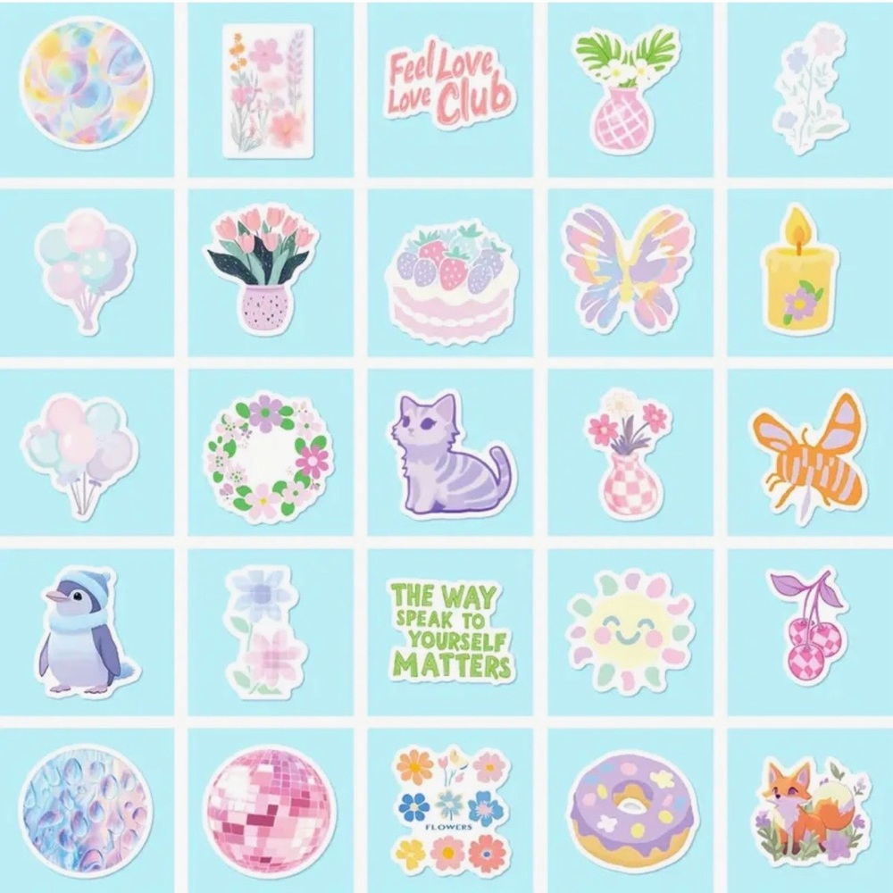 50 Pastel Springtime Stickers Animals Flowers Fun Sayings Sweets Sun - Picture 3 of 5